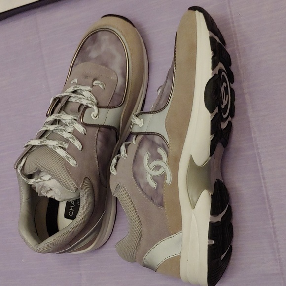 CHANEL Other - Chanel Printed Fabric & Suede Calfskin Grey Sneakers